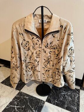 Vintage ANAGE 100% Silk Beaded Embroidered Sequin Floral Jacket XL Luxe Boho